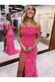 One Shoulder Sleeveless Long Sweep Train Velvet Sequin Prom Dress with Side Slit Brisbane