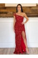 One Shoulder Sleeveless Long Sweep Train Velvet Sequin Prom Dress Brisbane