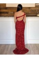 One Shoulder Sleeveless Long Sweep Train Velvet Sequin Prom Dress Brisbane