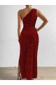 One Shoulder Sleeveless Long Floor Length Velvet Sequin Prom Dress with Slit Brisbane