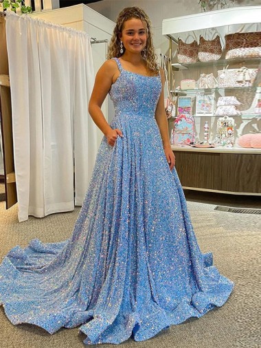 A-Line Scoop Sleeveless Long Court Train Velvet Sequin Prom Dress Brisbane