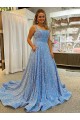 A-Line Scoop Sleeveless Long Court Train Velvet Sequin Prom Dress Brisbane