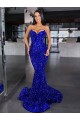 Mermaid Spaghetti Straps Sleeveless Long Sweep Train Velvet Sequin Prom Dress Brisbane