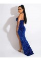 Long Sweep Train Spaghetti Straps Sleeveless Velvet Sequin Prom Dress with Slit Brisbane