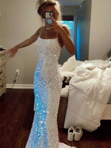 Long Spaghetti Straps Sleeveless Sweep Train Velvet Sequin Prom Dress Brisbane