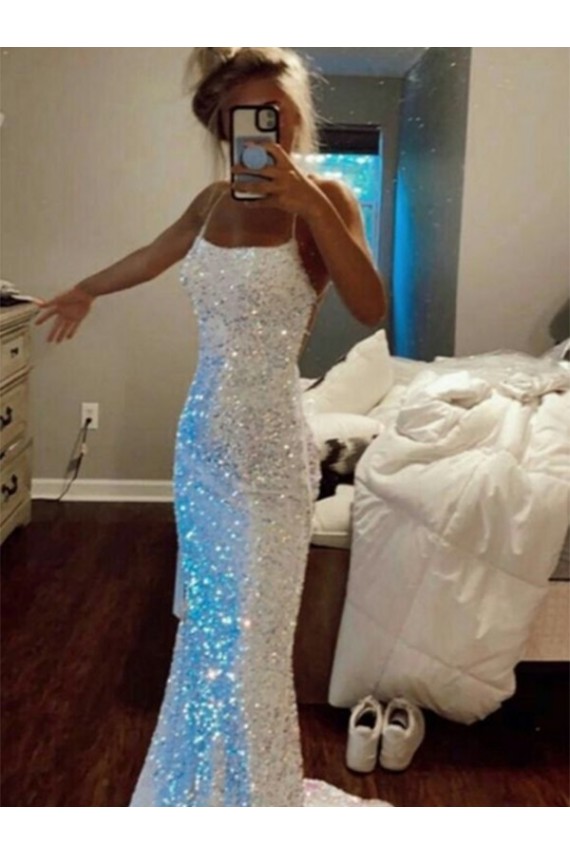 Long Spaghetti Straps Sleeveless Sweep Train Velvet Sequin Prom Dress Brisbane
