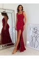 Square Neck Sleeveless Long Velvet Sequin Prom Dress with Slit Brisbane