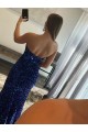 Strapless Sleeveless Long Sweep Train Velvet Sequin Prom Dress with Side Slit Brisbane