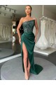 Strapless Sleeveless Long Sweep Train Velvet Sequin Prom Dress with High Side Slit Brisbane