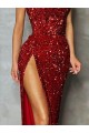 Strapless Sleeveless Long Floor Length Velvet Sequin Prom Dress High Side Slit Brisbane