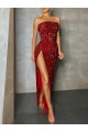 Strapless Sleeveless Long Floor Length Velvet Sequin Prom Dress High Side Slit Brisbane