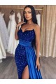 Sweetheart Sleeveless Long Sweep Train Velvet Sequin Prom Dress with Slit Brisbane