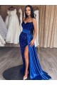 Sweetheart Sleeveless Long Sweep Train Velvet Sequin Prom Dress with Slit Brisbane