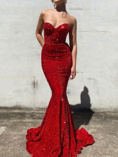 Mermaid Sweetheart Sleeveless Long Court Train Velvet Sequin Prom Dress Brisbane