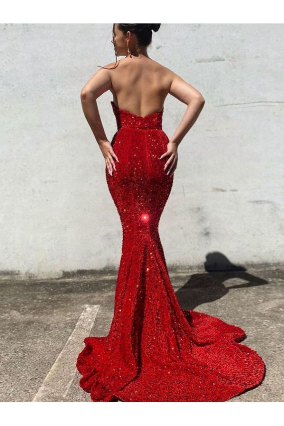 Mermaid Sweetheart Sleeveless Long Court Train Velvet Sequin Prom Dress Brisbane