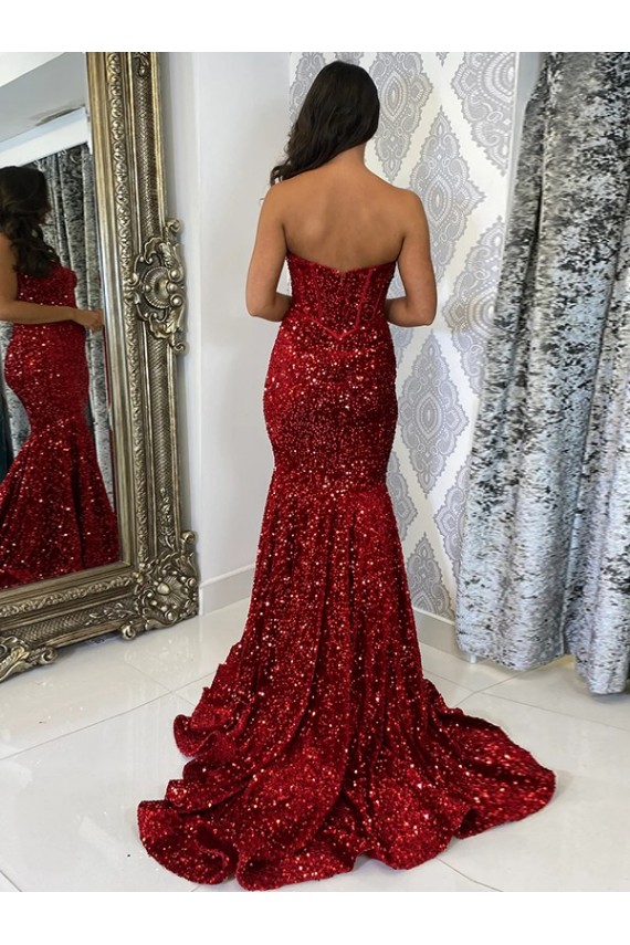 Sweetheart Sleeveless Long Court Train Velvet Sequin Prom Dress Brisbane