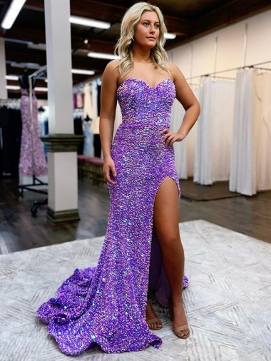 A-Line Sweetheart Sleeveless Long Velvet Sequin Prom Dress with Slit Brisbane