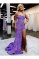 A-Line Sweetheart Sleeveless Long Velvet Sequin Prom Dress with Slit Brisbane