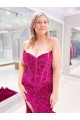 Long Sweetheart Sleeveless Sweep Train Velvet Sequin Prom Dress with Slit Brisbane