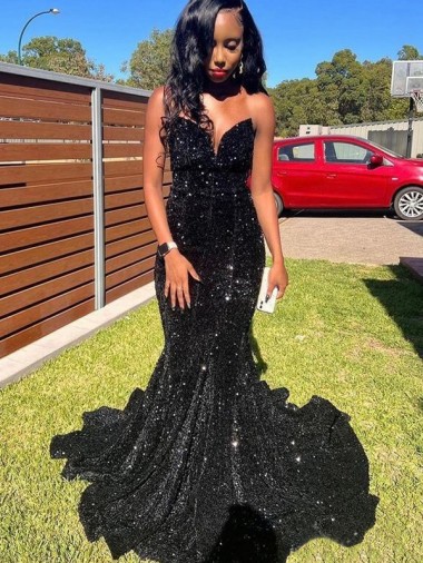 Mermaid Sweetheart Sleeveless Long Floor Length Velvet Sequin Prom Dress Brisbane