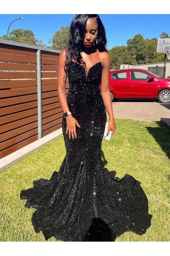 Mermaid Sweetheart Sleeveless Long Floor Length Velvet Sequin Prom Dress Brisbane