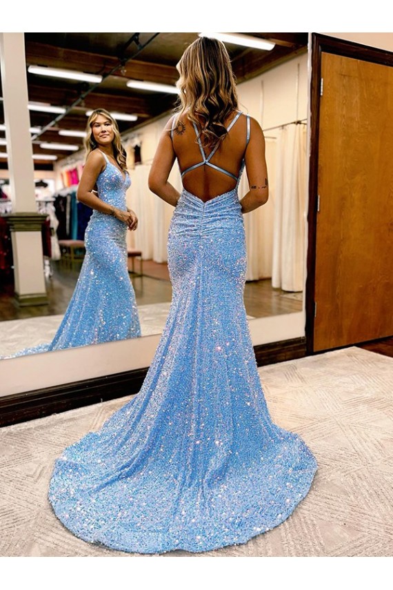 Criss Cross Open Back V-Neck Sleeveless Long Velvet Sequin Prom Dress Brisbane