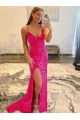 Velvet Sequin Long V-Neck Sleeveless Sweep Train Prom Dress with Slit Brisbane