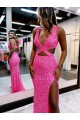 Long V-Neck Sleeveless Sweep Train Velvet Sequin Prom Dress with High Slit Brisbane