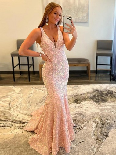 Deep V-Neck Sleeveless Long Low Back Velvet Sequin Prom Dress Brisbane