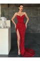 V-Neck Sleeveless Long Sweep Train Velvet Sequin Prom Dress with High Side Slit Brisbane