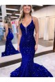 Mermaid V-Neck Sleeveless Long Court Train Velvet Sequin Prom Dress Brisbane