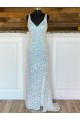 V-Neck Sleeveless Long Sweep Train Velvet Sequin Prom Dress Brisbane