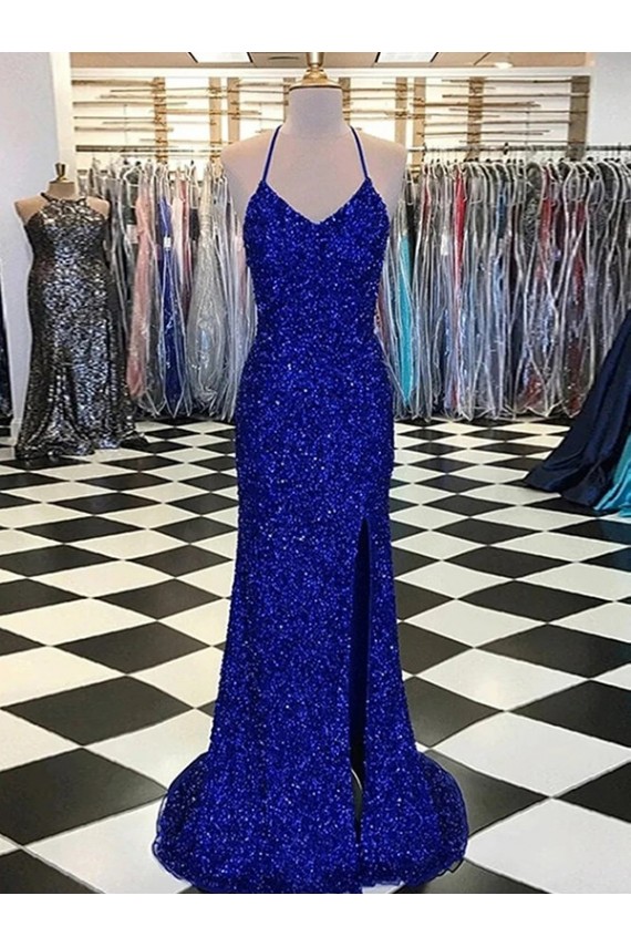 V-Neck Sleeveless Long Velvet Sequin Prom Dress Brisbane