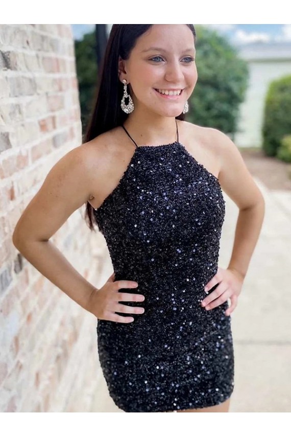 Halter Sleeveless Short Velvet Sequin Homecoming Dress / Prom Dress Brisbane