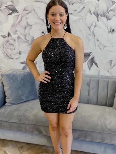 Halter Sleeveless Short Velvet Sequin Homecoming Dress / Prom Dress Brisbane