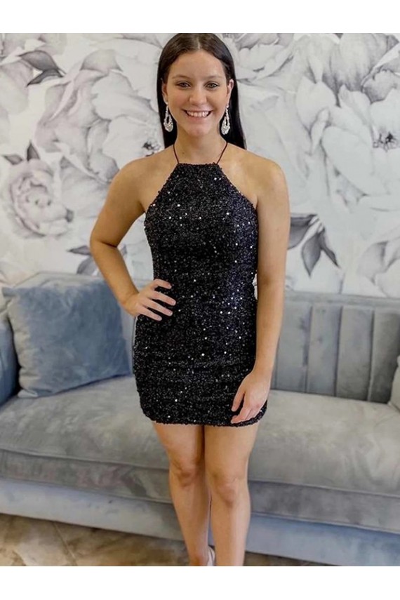 Halter Sleeveless Short Velvet Sequin Homecoming Dress / Prom Dress Brisbane