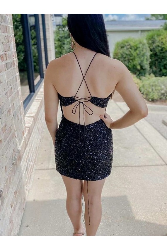 Halter Sleeveless Short Velvet Sequin Homecoming Dress / Prom Dress Brisbane
