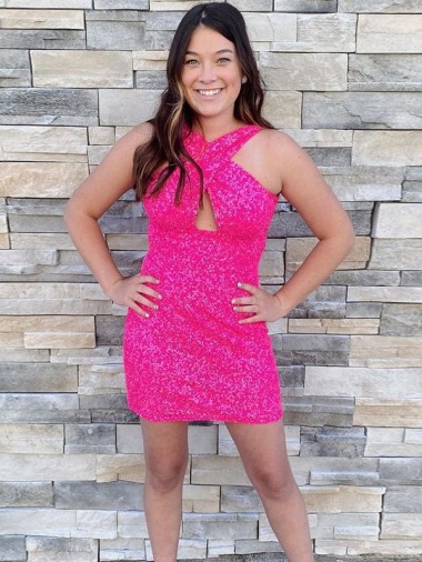 Halter Sleeveless Short Velvet Sequin Cocktail Homecoming Dress / Prom Dress Brisbane