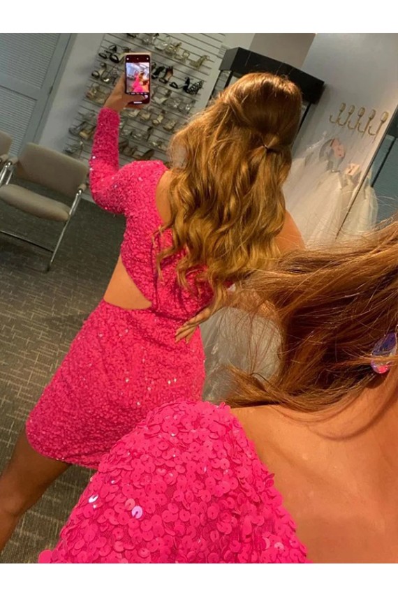 One Shoulder Long Sleeves Short Velvet Sequin Homecoming Dress / Prom Dress Brisbane