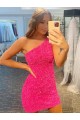 Short One Shoulder Sleeveless Velvet Sequin Homecoming Dress / Prom Dress Brisbane