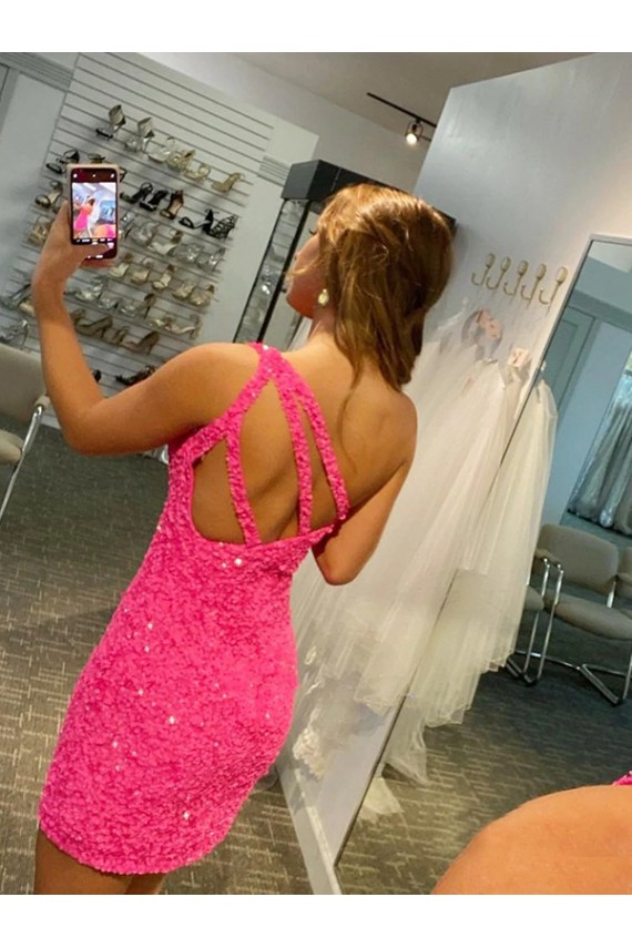 Short One Shoulder Sleeveless Velvet Sequin Homecoming Dress / Prom Dress Brisbane