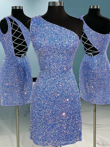 Short Velvet Sequin One Shoulder Sleeveless Homecoming Dress / Prom Dress Brisbane