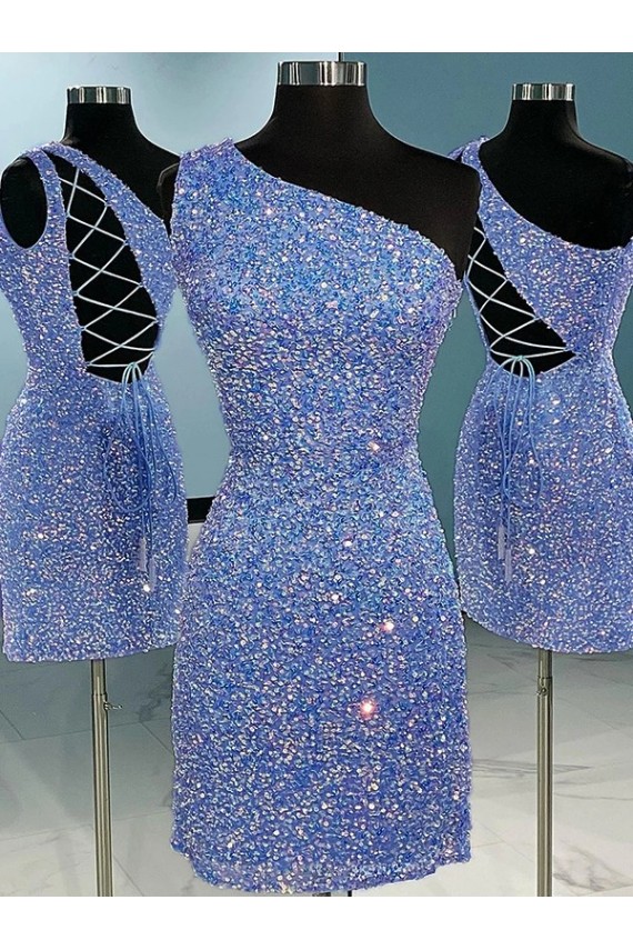 Short Velvet Sequin One Shoulder Sleeveless Homecoming Dress / Prom Dress Brisbane