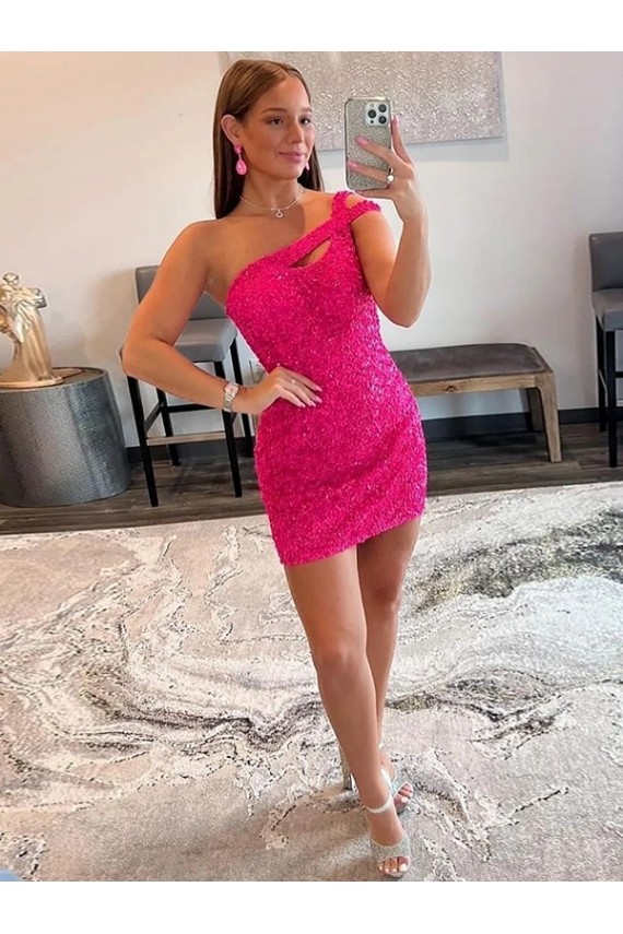 Velvet Sequin One Shoulder Sleeveless Short Homecoming Dress / Prom Dress Brisbane