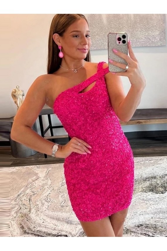 Velvet Sequin One Shoulder Sleeveless Short Homecoming Dress / Prom Dress Brisbane