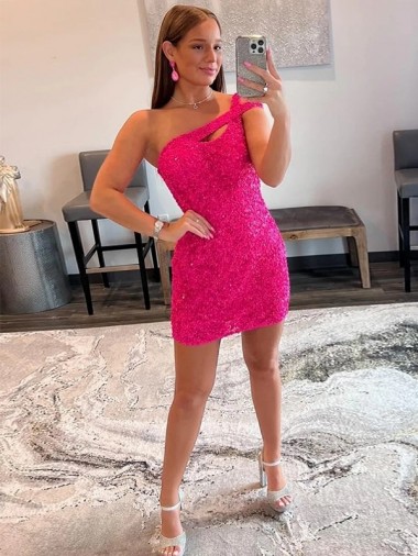Velvet Sequin One Shoulder Sleeveless Short Homecoming Dress / Prom Dress Brisbane