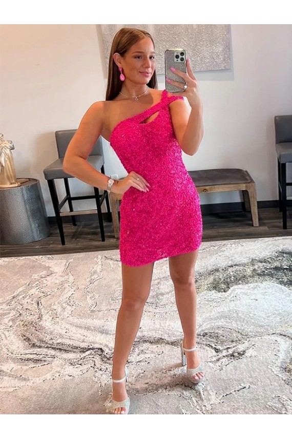 Velvet Sequin One Shoulder Sleeveless Short Homecoming Dress / Prom Dress Brisbane
