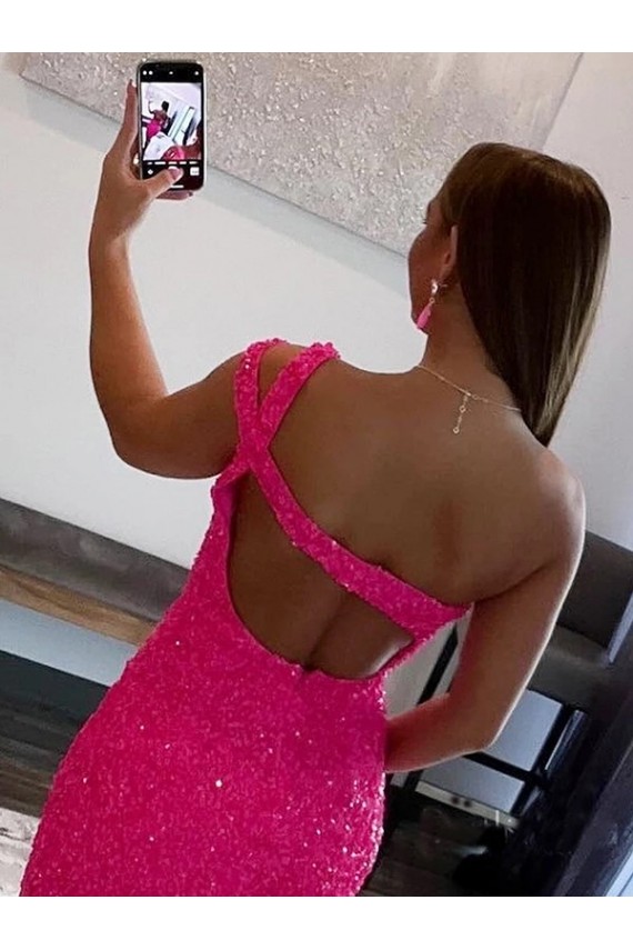 Velvet Sequin One Shoulder Sleeveless Short Homecoming Dress / Prom Dress Brisbane