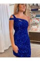 Velvet Sequin One Shoulder Sleeveless Short Homecoming Dress / Prom Dress Brisbane