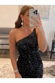 One Shoulder Sleeveless Short Velvet Sequin Homecoming Dress / Prom Dress Brisbane